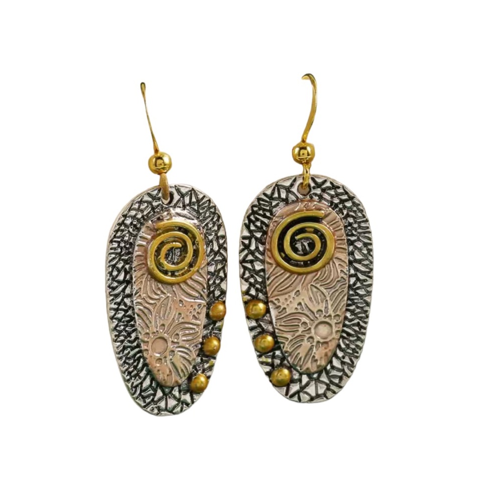 Boho Style Mixed Metal Geometric Floral Drop Earrings
